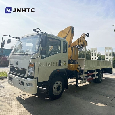 HOWO 화물 화물 트럭 장착 크레인 트럭 290HP 5톤 철도 평면판 화물 트럭