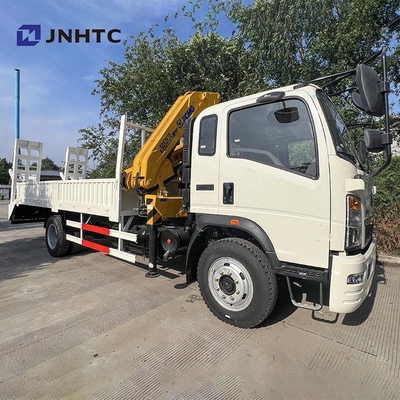 HOWO 화물 화물 트럭 장착 크레인 트럭 290HP 5톤 철도 평면판 화물 트럭