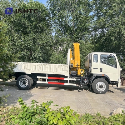 HOWO 화물 화물 트럭 장착 크레인 트럭 290HP 5톤 철도 평면판 화물 트럭