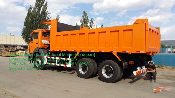Beiben NG80 6x4 380hp 하치장 무거운 팁 주는 사람 트럭 주황색 색깔 정면 상승