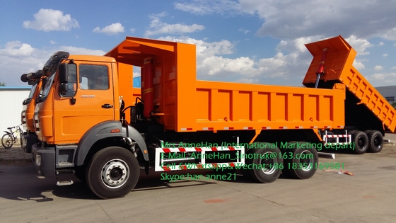 Beiben NG80 6x4 380hp 하치장 무거운 팁 주는 사람 트럭 주황색 색깔 정면 상승